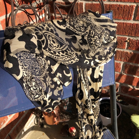 Morgan & Oates Black/Cream Silk Scarf 59x13 - Picture 2 of 9